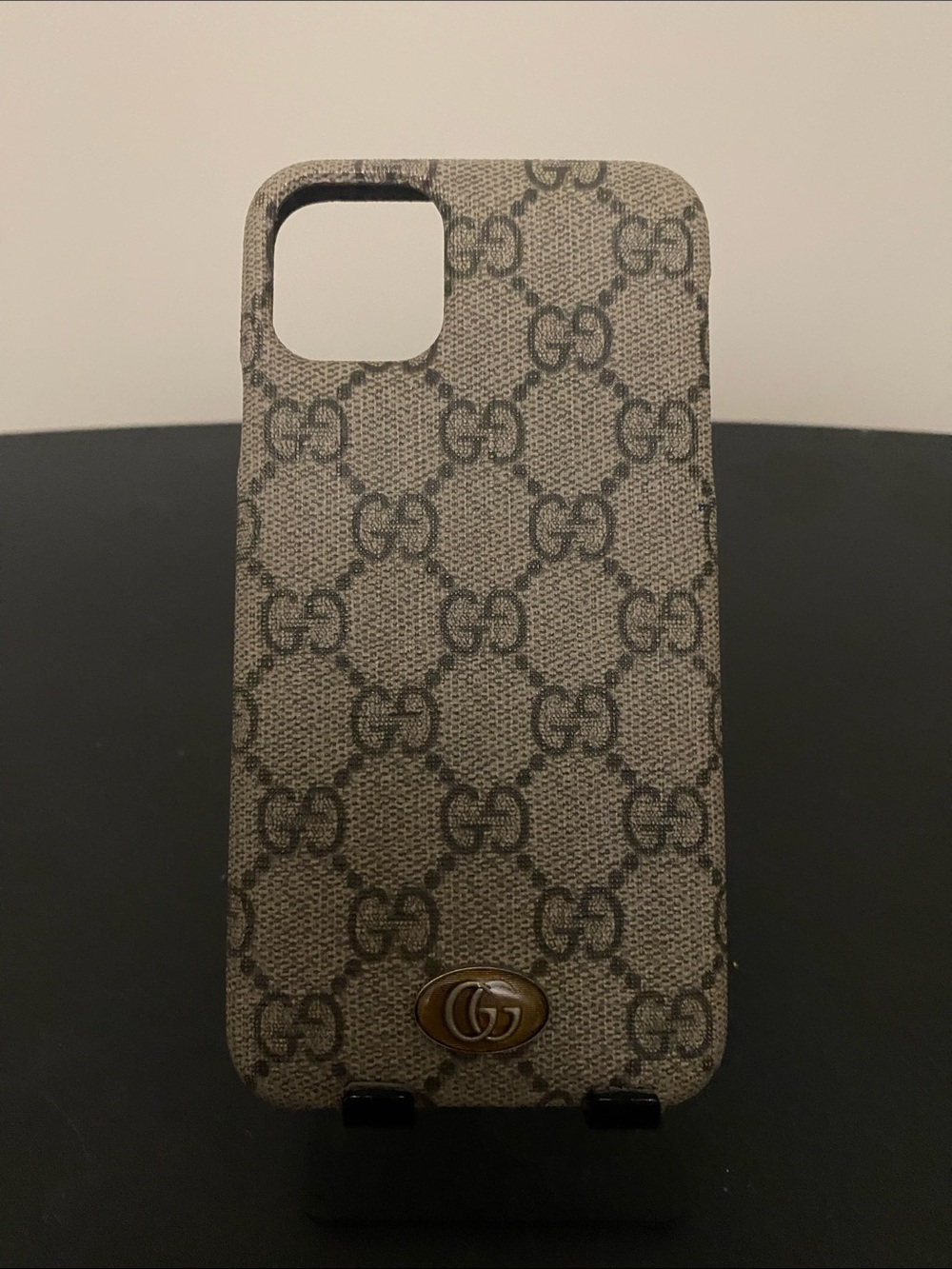 Authentic Gucci Brown Monogram iPhone Case with Gold Logo